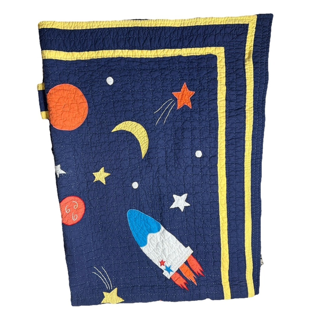 Vintage Space Quilt Twin Size 82x61.5 Rocket Planet Solar System Kids Blanket - Picture 14 of 16